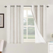 100% Blackout Linen Curtains with White Thermal Liner, Grommet Top, Ivory (2 Panels, 42x45"), Compatible with Standard Rods