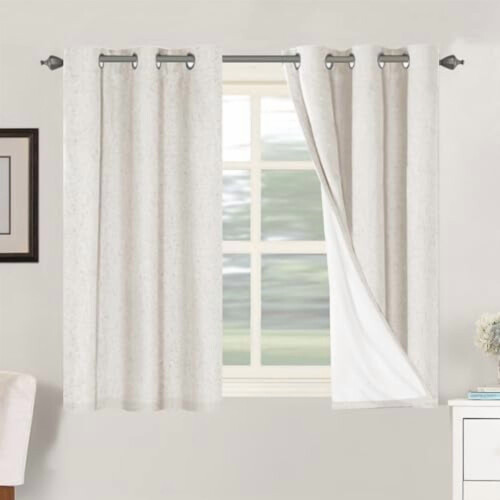 Blackout Linen Curtains with White Lining, Grommet Top,