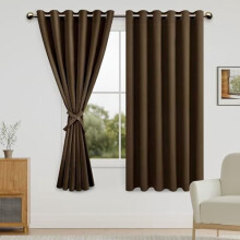 Blackout Curtains with Tiebacks 42x63 in Brown Set of 2