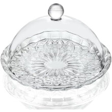 7'' Clear Glass Cake Stand with Lid Crystal Cake Holder Covered Versatile Glass Dome Dessert Stand for Christmas Party Table Centerpiece