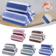 Gestreiftes Handtuchset aus Korallenvlies, Blau, 35 x 75 cm + 70 x 140 cm