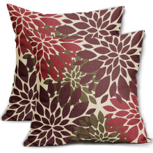 Brun burgunderrød 18x18 putetrekk (2 stk), moderne dahlia blomster- og geometrisk utendørsdekor, gårdshus putetrekk til sofa/seng