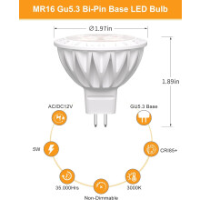 MR16 LED Bulbs 3000K Warm White 5W GU5.3 38 Beam 6-Pack
