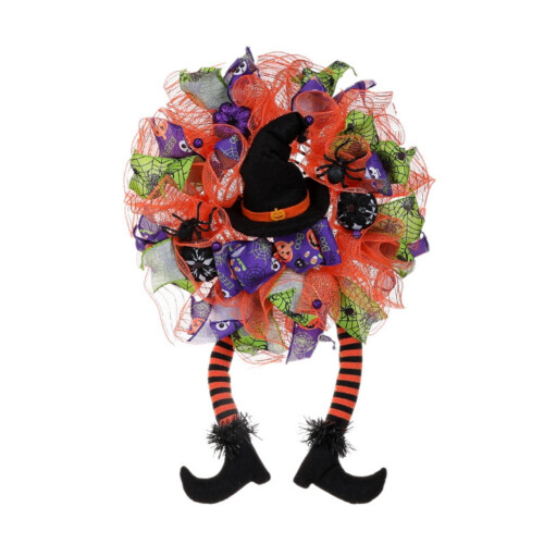 Orange Mesh Halloween Wreath 30 x 16 Inch
