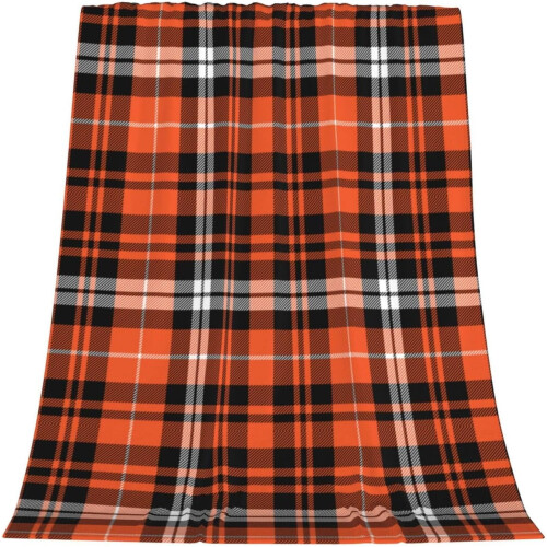 Plaid Throw Blanket 50 x 60 in – Orange Black White
