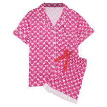 Completo pigiama da donna a 2 pezzi – Stampa delicata con motivo a cuori, maniche corte e pantaloncini, chiusura con bottoni, ideale per stare in