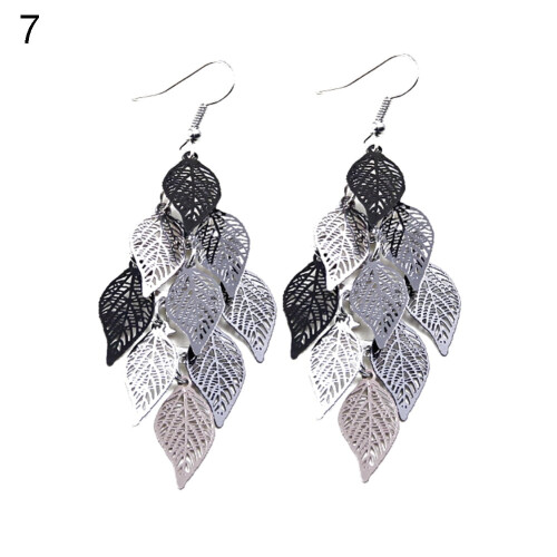 Dame Farverig Multilags Hule Blad Elegant Hook Øreringe Smykker Dekor Legering Lyserød