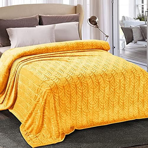 Fleece Throw Blanket Queen Size Vintage Pattern Lemon Yellow
