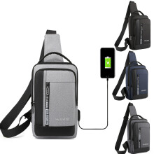 Herre Crossbody-taske med USB-opladning Udendørs sportsbrysttaske med lynlåsrum Skuldertasker til studerende Blå