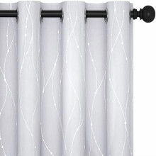 Room Darkening Curtains, Greyish White, Thermal Insulated & Noise Reduced, Silver Wave Dots, 52x63", Machine Washable, Set of 2