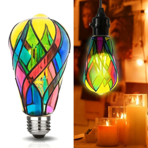 LED stained glass light bulb colored 1 pack