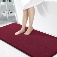 Tapis de bain épais en mousse à mémoire de forme, 119 x 61 cm, bordeaux – Absorbant, séchage rapide, antidérapant, lavable en machine,