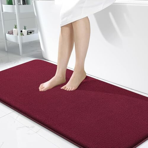 Χοντρό χαλάκι μπάνιου με αφρό μνήμης 47x24", μπορντό – Απορροφητικό, Γρήγορο
