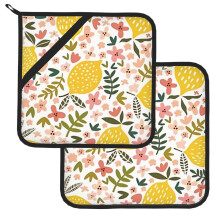 Lot de 2 maniques citronnées résistantes à la chaleur et antidérapantes, dessous de plat blancs à fleurs pour la cuisine, la pâtisserie et le