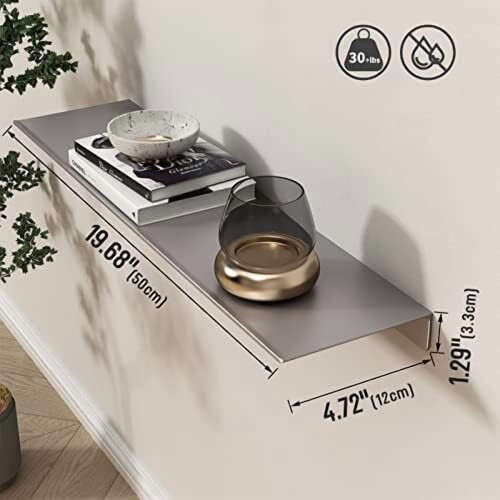 Prateleira flutuante de metal para banheiro, 50 cm (20 polegadas), cinza 2