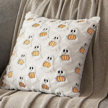 Housse de coussin fantôme 45 x 45 cm, motif citrouille câline, peluche douce pour la décoration d'Halloween et d'automne – Compatible avec les
