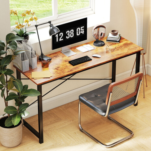 Mesa de computador de 55 polegadas, mesa de escrita moderna, mesa de escritório industrial, mesa resistente para laptop para escritório em casa, 2