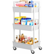 3-Tier Rolling Cart Organizer, Lightweight Plastic Cart with Lockable Wheels & Reinforced Handle, Compatible with Nursery/Kitchen/Bathroom/Craft