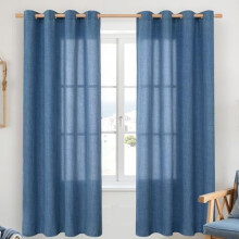 Dark Blue Linen Curtains 52x68 in, 2 Panels with Bronze