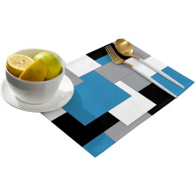 Abstracte placemats set van 6, blauwgrijs, antislip, wasbaar