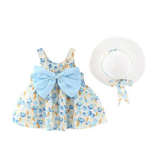 TAIAOJING Floral Suspender Ruffled Boy Design Sleeveless Dress with Hat, 18-24 Months (Girl's)
