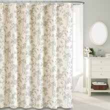 Cotton Linen Shower Curtain Floral Beige 72x72 in
