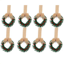 Mini Christmas Cabinet Wreaths with Red Ribbon Bows, 12 Pack