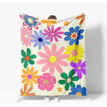 Retro Blomster Moderigtigt Kastetæppe, Farverigt Varmt Boho Hippie Æstetisk Dekoration Blødt Flanneltæppe Gaver til Børn Drenge Piger Mænd