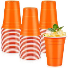 100 oransje engangskopper i plast (473 ml)