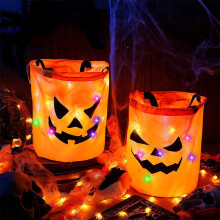 LED-es Halloween cukorkás zacskók – Újrafelhasználható, többcélú partivödrök gyerekeknek, kompatibilisek Halloween dekorációkkal és