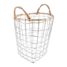 Runder Brennholzkorb aus Eisen und Rattan, 34 x 23 x 15 cm