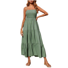 Sommerliches Boho-Maxikleid für Damen, Spaghettiträger-Strandkleid mit gerafften Stufen und ärmellosem Schnitt in Grün, Größe XXL –
