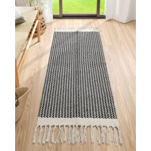Boho Cotton Runner Rug 2x5 ft, Black and White Fishbone