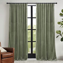 Sage Green Velvet Curtains 52x84 in, Thermal & Room