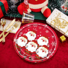 Honmine 16 stuks ovale papieren kerstbordjes – rood en wit