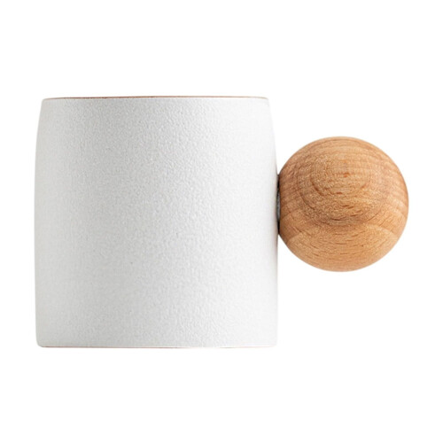 Ceramic Mug with Wooden Handle, 12 oz, Rustic White