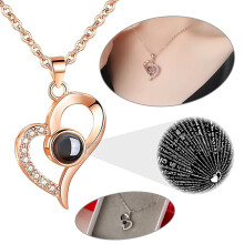 Halskette aus 925er Sterlingsilber, „Ich liebe dich“-Halskette mit 100 Sprachen, romantisches Valentinstagsgeschenk für die Freundin (Roségold)
