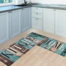 Teal Turquoise Kitchen Mats Set (17x30" & 17x47"), Runner Area Rug, Retro Farmhouse Boho Green Decor, Compatible with Woodgrain Floors
