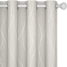 Beige Thermal Blackout Curtains with Silver Wave Print,