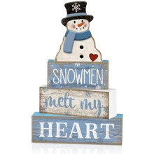 Snowman Tiered Tray Decor Set Wooden 4pcs