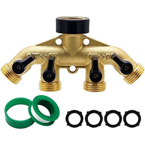 Brass 2-Way Hose Splitter 3/4" with Ball Valves
