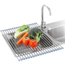 Scolapiatti arrotolabile per lavello, in acciaio inox, 20,4x