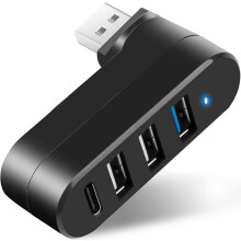 4-poorts USB 3.0-hub [90/180 draaibaar], splitter met PD-in5W C-poort, extender voor laptop, auto, iMac, MacBook Air, Pro en meer