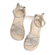 Meisjessandalen zomer mode vlinder strass steentjes open teen antislip zachte zool schoenen pasgeboren vrijetijd strand prinsessensandaal, wit, 29