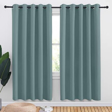 Grey-Blue Blackout Curtains with Silver Grommets, 2 Panels