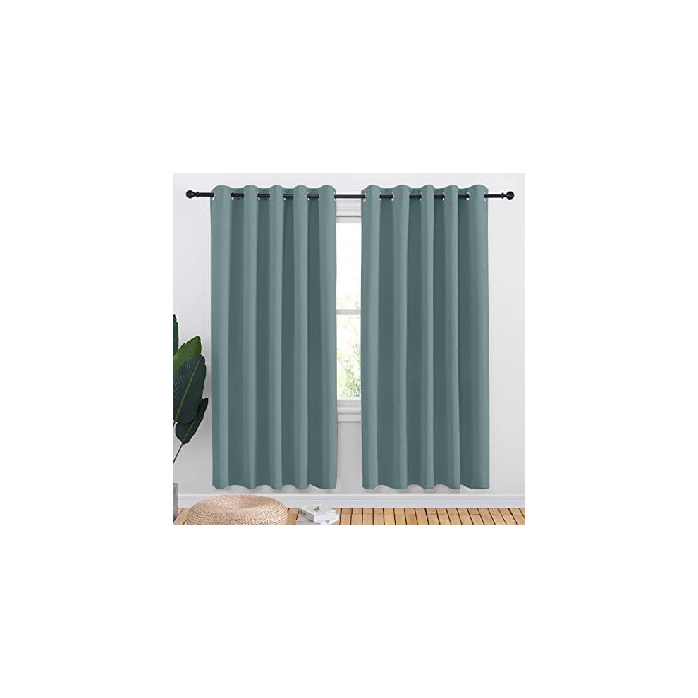 Greyish Blue Blackout Drapes for Kids Room, Thermal Insulated Grommet Curtains (Set of 2, 70x72 in)