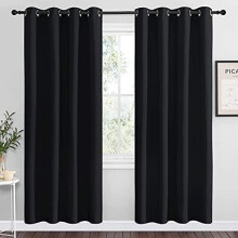 Blackout Curtains Panels 52x70", 2-Pack, Black, 3-Pass Microfiber, Noise Reducing & Thermal Insulated, Solid Ring Top