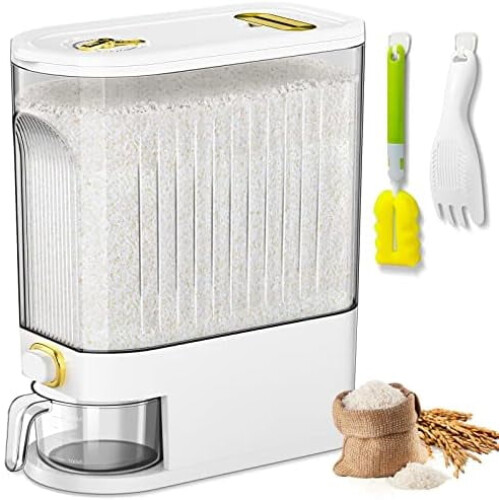 22 lb Rice Dispenser with Measuring Cup & Scale – White
