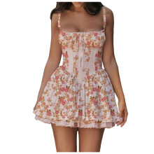 Kurzes Satin-Abendkleid für Teenager, gestuftes Mini-Abendkleid mit Bindeband am Rücken (Rot, Größe M)