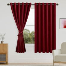 Perdele opace de Crăciun cu bretele – Perdele termice, izolante, cu inele de fixare pentru living/dormitor, 182x165 cm, Vișiniu, Set de 2